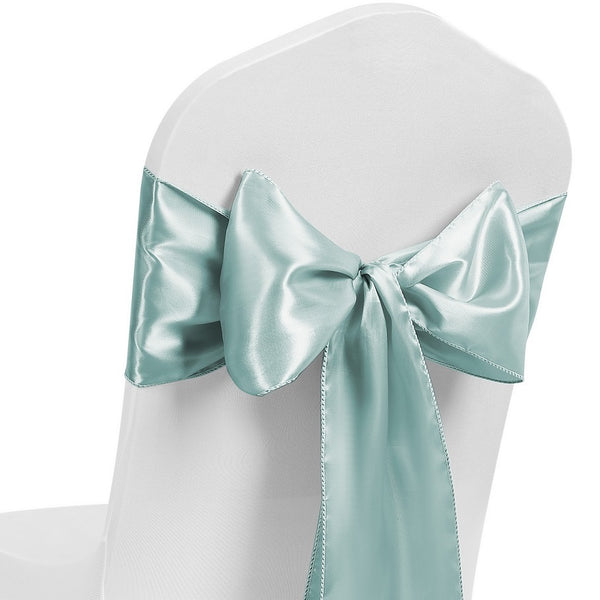 Satin Chair Sash Bow Back Tie Ribbon For Wedding Banquet Decoration - Dusty Green