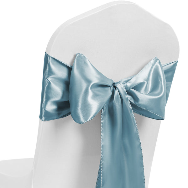 Satin Chair Sash Bow Back Tie Ribbon For Wedding Banquet Decoration - Dusty Blue