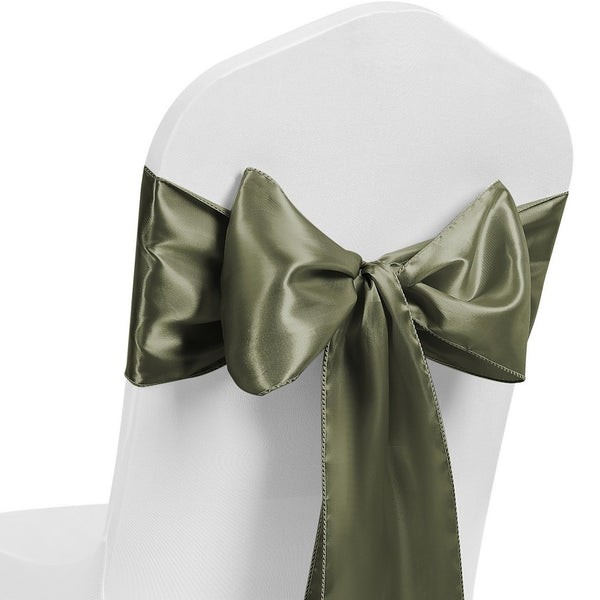 Satin Chair Sash Bow Back Tie Ribbon For Wedding Banquet Decoration - Oliver Green