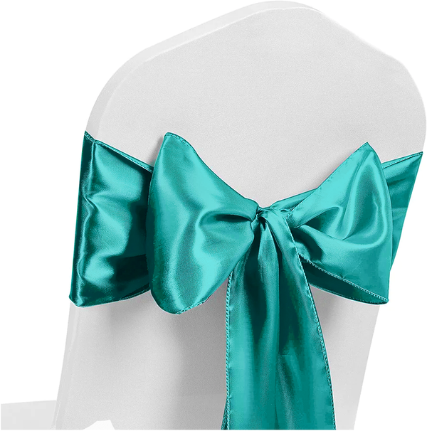 Satin Chair Sash Bow Back Tie Ribbon For Wedding Banquet Decoration - Peacock Green
