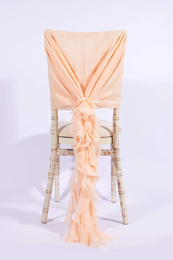 Luxry Chiffon Hoods With Ruffles Decor Chair Cover Sash Wedding Party Events - Peach