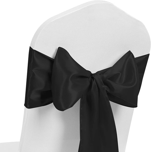 Satin Chair Sash Bow Back Tie Ribbon For Wedding Banquet Decoration - Black