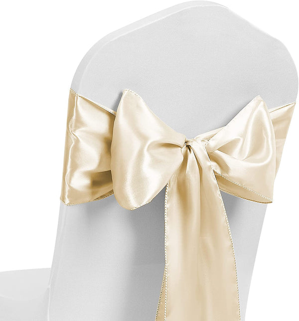 Satin Chair Sash Bow Back Tie Ribbon For Wedding Banquet Decoration - Ivory