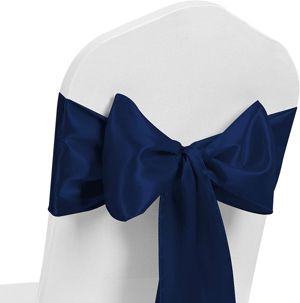 Satin Chair Sash Bow Back Tie Ribbon For Wedding Banquet Decoration - Navy
