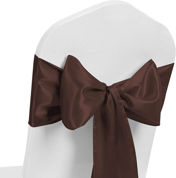 Satin Chair Sash Bow Back Tie Ribbon For Wedding Banquet Decoration - Brown