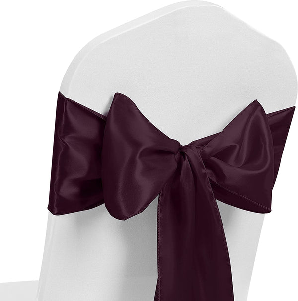 Satin Chair Sash Bow Back Tie Ribbon For Wedding Banquet Decoration - Plum