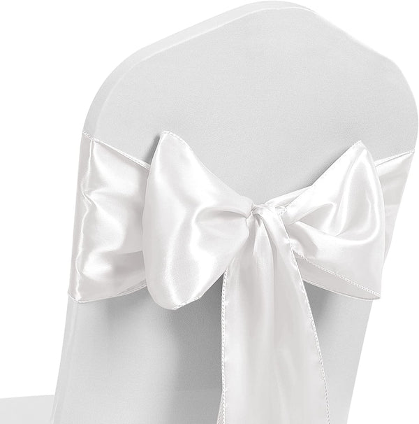 Satin Chair Sash Bow Back Tie Ribbon For Wedding Banquet Decoration - White