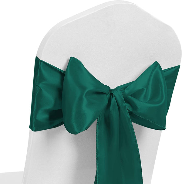 Satin Chair Sash Bow Back Tie Ribbon For Wedding Banquet Decoration - Hunter Green