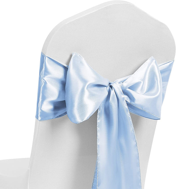 Satin Chair Sash Bow Back Tie Ribbon For Wedding Banquet Decoration - Baby Blue