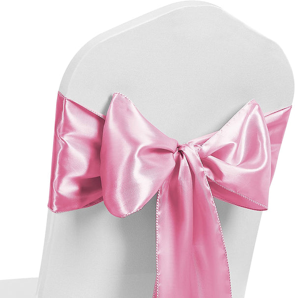 Satin Chair Sash Bow Back Tie Ribbon For Wedding Banquet Decoration - Light Pink