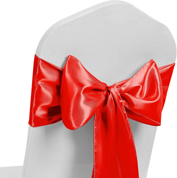 Satin Chair Sash Bow Back Tie Ribbon For Wedding Banquet Decoration - Red