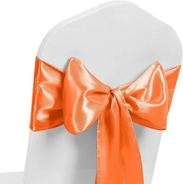 Satin Chair Sash Bow Back Tie Ribbon For Wedding Banquet Decoration - Orange