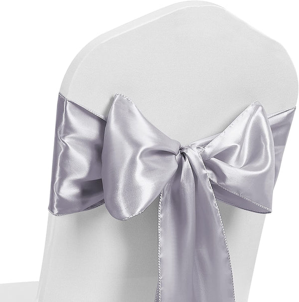 Satin Chair Sash Bow Back Tie Ribbon For Wedding Banquet Decoration - Platinum