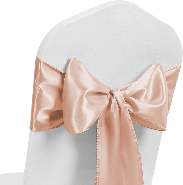 Satin Chair Sash Bow Back Tie Ribbon For Wedding Banquet Decoration - Peach Pearl