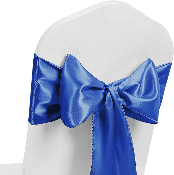 Satin Chair Sash Bow Back Tie Ribbon For Wedding Banquet Decoration - Royal Blue