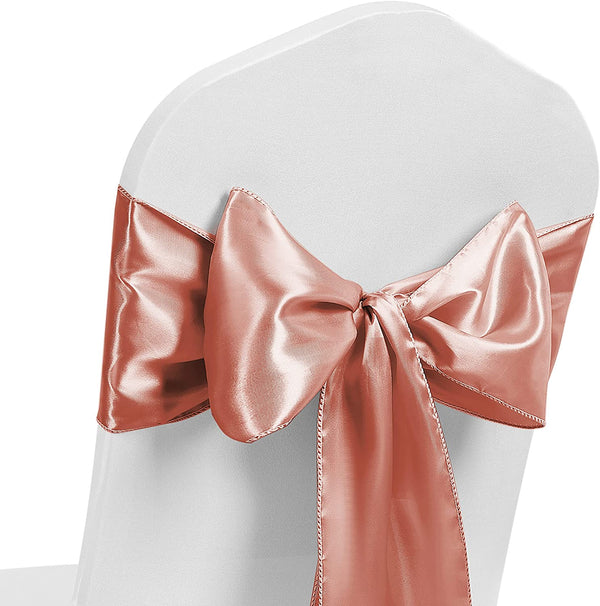 Satin Chair Sash Bow Back Tie Ribbon For Wedding Banquet Decoration - Rose Gold