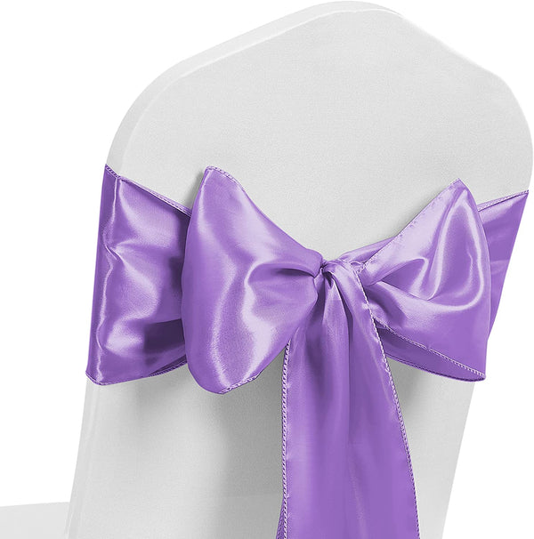 Satin Chair Sash Bow Back Tie Ribbon For Wedding Banquet Decoration - Lilac