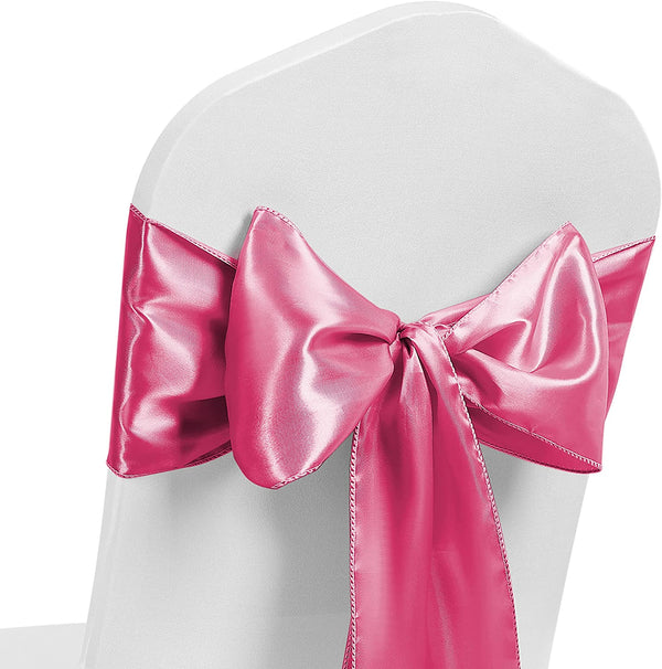 Satin Chair Sash Bow Back Tie Ribbon For Wedding Banquet Decoration - Hot Pink