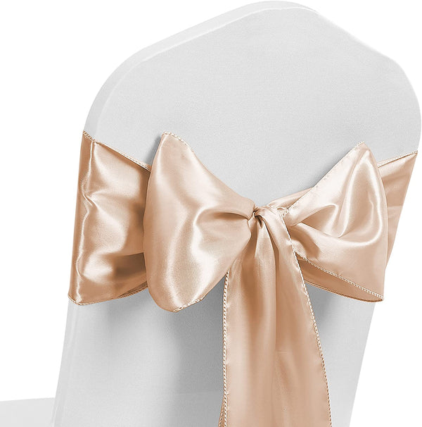 Satin Chair Sash Bow Back Tie Ribbon For Wedding Banquet Decoration - Champagne