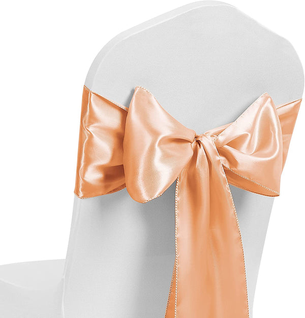 Satin Chair Sash Bow Back Tie Ribbon For Wedding Banquet Decoration - Peach