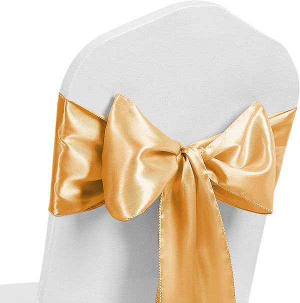 Satin Chair Sash Bow Back Tie Ribbon For Wedding Banquet Decoration - Gold