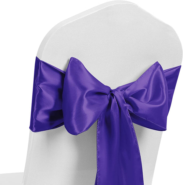 Satin Chair Sash Bow Back Tie Ribbon For Wedding Banquet Decoration - Purple