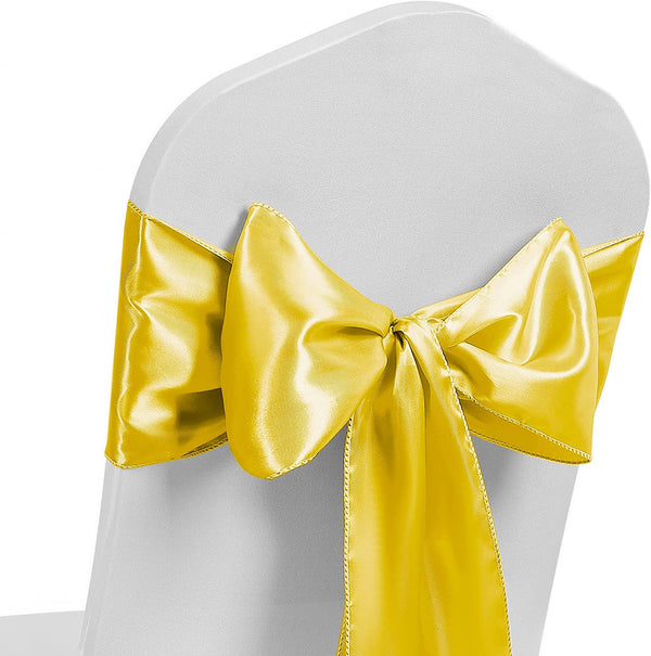 Satin Chair Sash Bow Back Tie Ribbon For Wedding Banquet Decoration - Yellow
