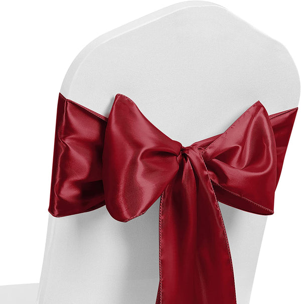Satin Chair Sash Bow Back Tie Ribbon For Wedding Banquet Decoration - Burgundy