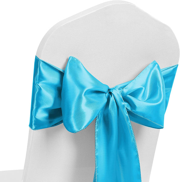 Satin Chair Sash Bow Back Tie Ribbon For Wedding Banquet Decoration - Aqua Blue