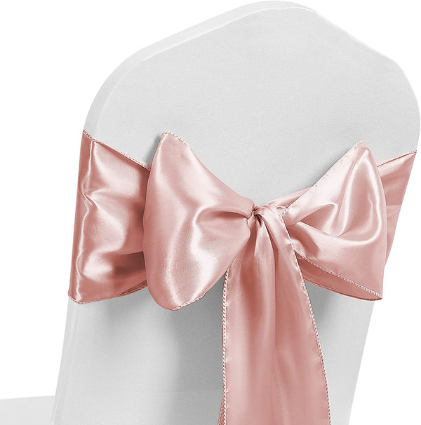 Satin Chair Sash Bow Back Tie Ribbon For Wedding Banquet Decoration - Dusty Pink