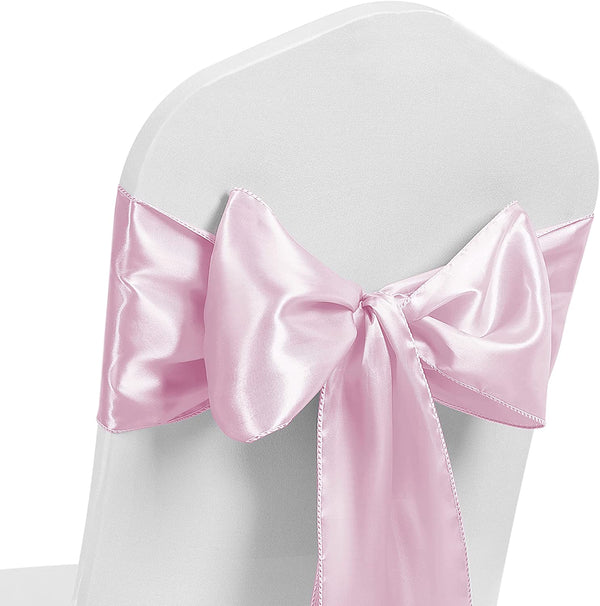 Satin Chair Sash Bow Back Tie Ribbon For Wedding Banquet Decoration - Baby Pink