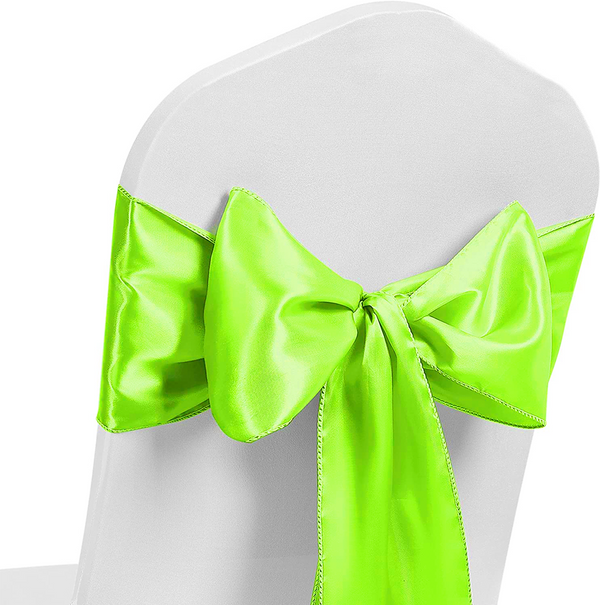 Satin Chair Sash Bow Back Tie Ribbon For Wedding Banquet Decoration - Lime Green