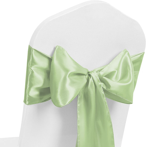 Satin Chair Sash Bow Back Tie Ribbon For Wedding Banquet Decoration - Sage Green