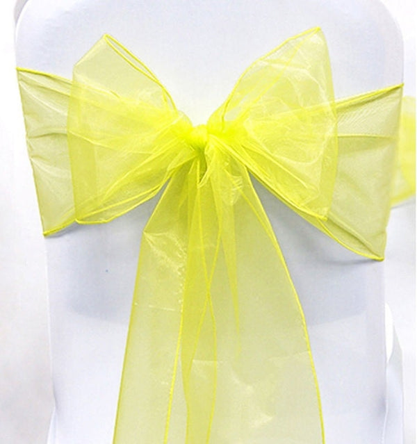 50 x Yellow Organza Chair Cover Sashes Bow Free Shipping-Organza Wedding Chair Ties-Chair Hoods-Shower Party Banquet Decoration