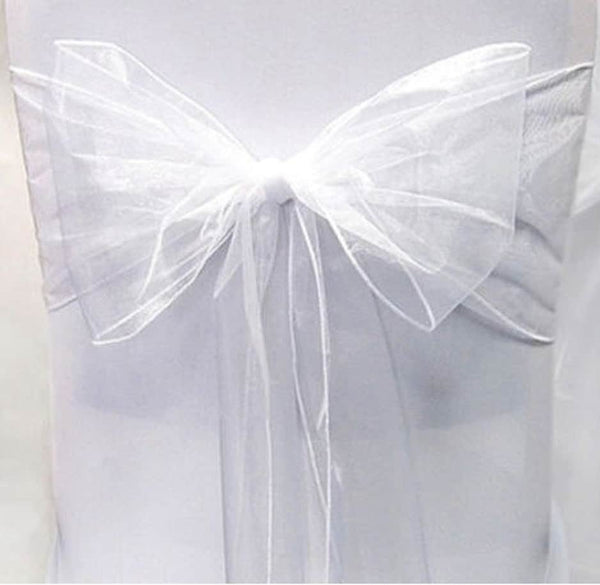 50 x White Organza Chair Cover Sashes Bow Free Shipping-Organza Wedding Chair Ties-Chair Hoods-Shower Party Banquet Decoration