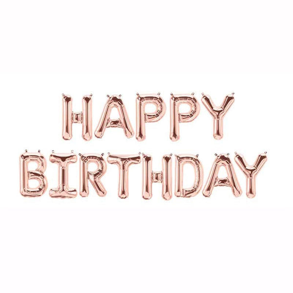 Large 16" Rose Gold Self-Inflating HAPPY BIRTHDAY Balloons Letter Banner Bunting Party Decoratio