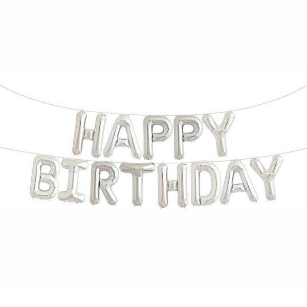 Large 16" Silver Self-Inflating HAPPY BIRTHDAY Balloons Letter Banner Bunting Party Decoratio