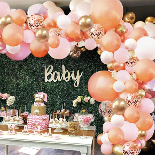 Rose Gold Balloon Garland Arch Kit - 152 Pieces Pink White Gold Confetti Latex Balloons for Baby Shower Wedding Birthday Party Decorations