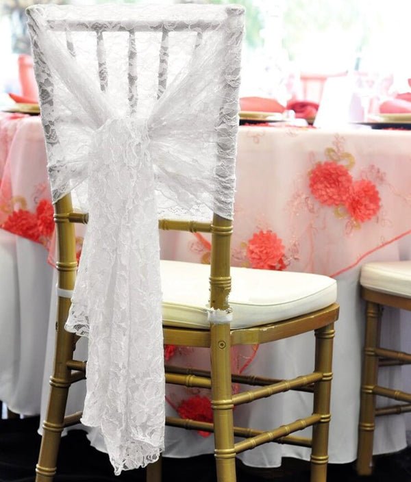 10 Pcs White Lace Chair Cover Hood Sashes Wedding Decor Party UK Brand New