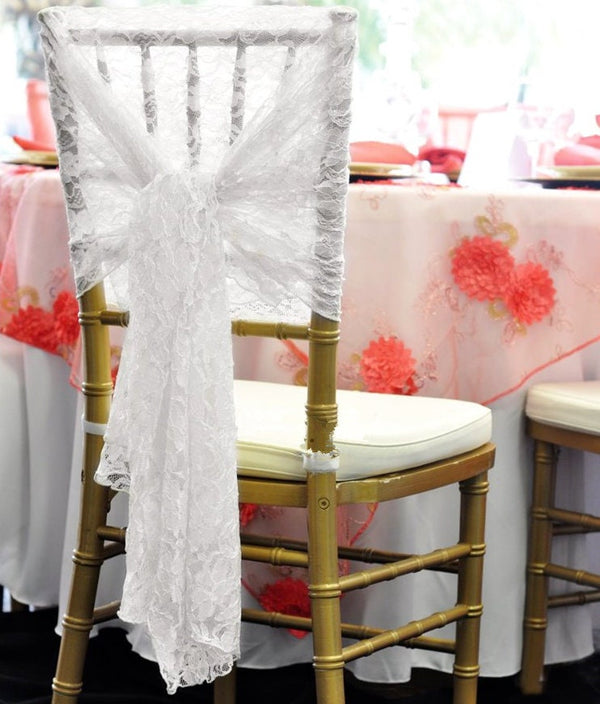 100 Pcs White Lace Chair Cover Hood Sashes Wedding Decor Party UK Brand New
