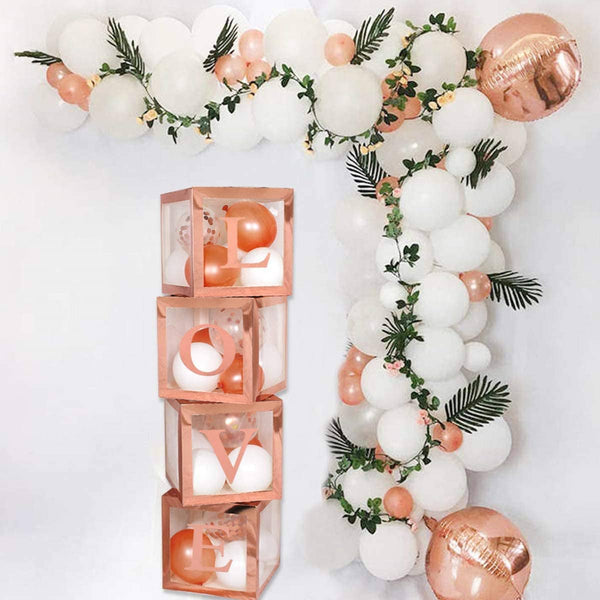 Hen Party Decorations Box Kit, 4Pcs Rose Gold LOVE Transparent Square Clear Boxes for Girl Boy for Theme Party Supplies Decoration Birthday
