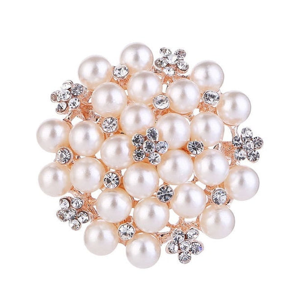Ivory Pearl and Rhinestone Brooches | Floral Sash Pin Brooch Bouquet Decor Flower Wedding