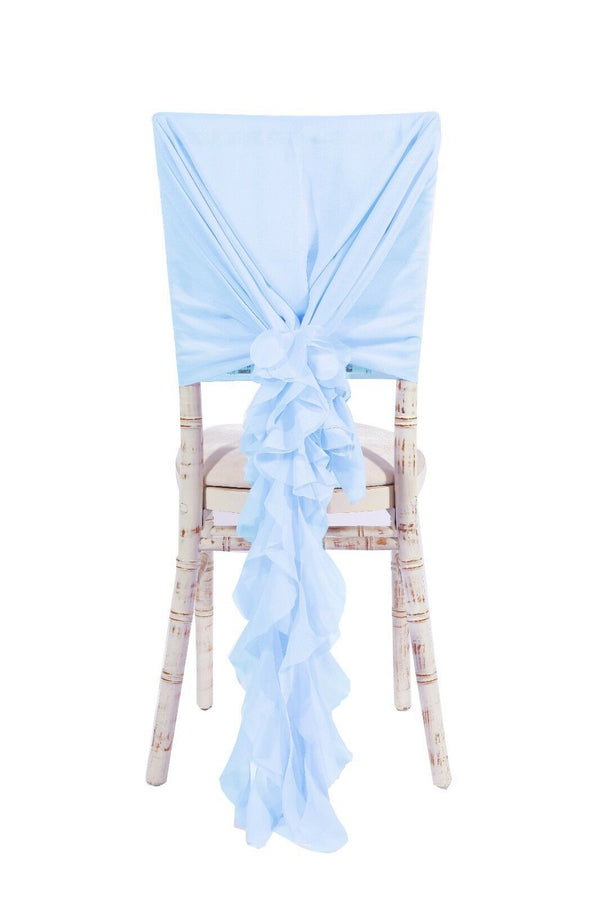 Luxry Chiffon Hoods With Ruffles Decor Chair Cover Sash Wedding Party Events - Baby Blue