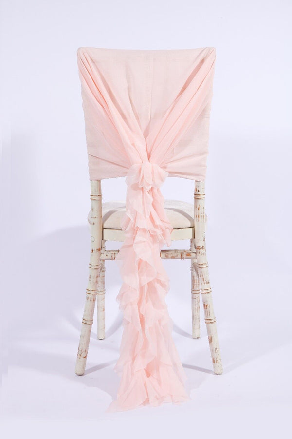 Luxry Chiffon Hoods With Ruffles Decor Chair Cover Sash Wedding Party Events - Baby Pink