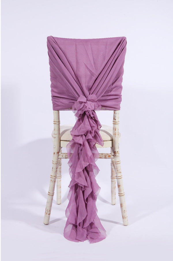 Luxry Chiffon Hoods With Ruffles Decor Chair Cover Sash Wedding Party Events - Mauve