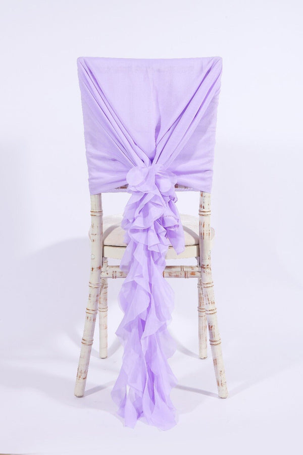 Luxry Chiffon Hoods With Ruffles Decor Chair Cover Sash Wedding Party Events - Lilac