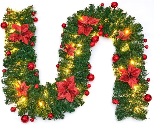 Christmas Garland with Warm White Lighting 270 cm - Red