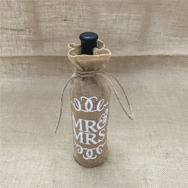 1pcs Burlap Hessian "Mr Mrs" wedding decoration Jute Wine Bottle Bags champagne Bottle Covers Linen Gift Pouches Packaging Bag