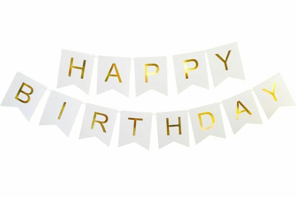 White Happy Birthday Bunting Banner - Pastel Hanging Letters Party Decoration Garland