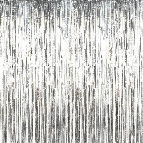3m Silver Self Adhesive Foil Fringe Tinsel Shimmer Curtain Door Wedding Happy Birthday Party DECORATIONS